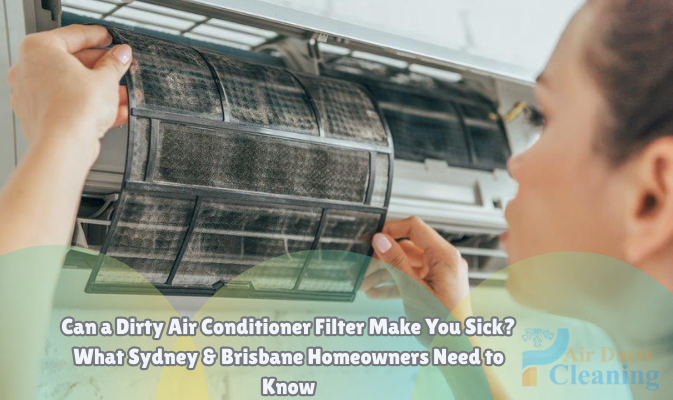 woman checking his dirty air conditioner air filter