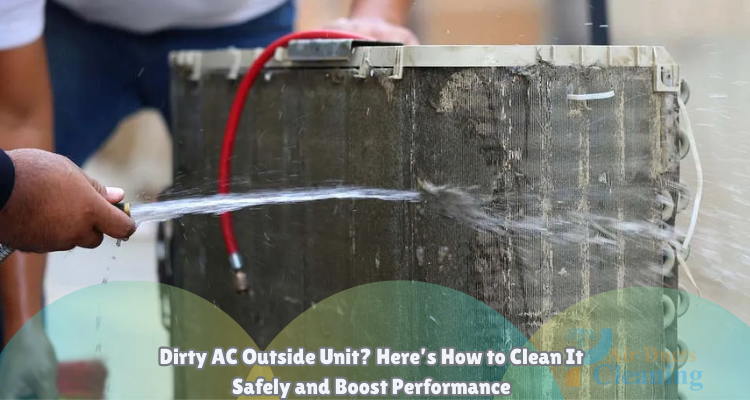 technicians is cleaning a dirty outside ac unit