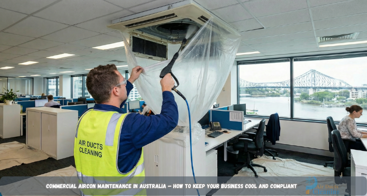 technician is cleaning aircon in the office space